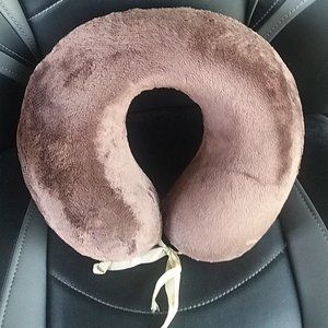 Large Travel Pillow with ties. In Brown Teddy Bear. Memory Foam.